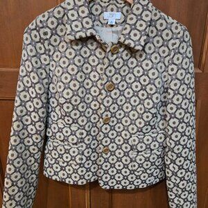 Ann Taylor Loft Women's Jacquard Jacket Blazer Size 8 Olive Green and Cream